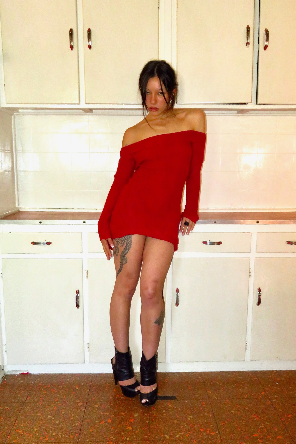 knitted cherry mini dress