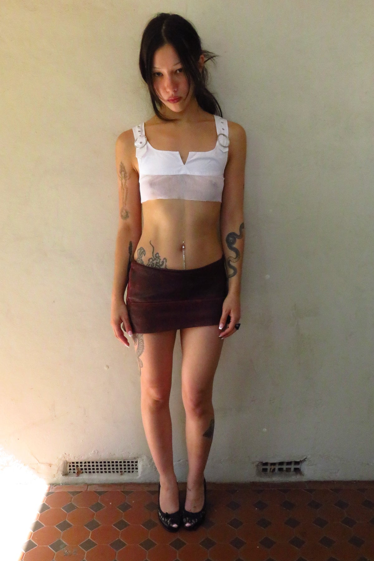 red mini leather skirt 2